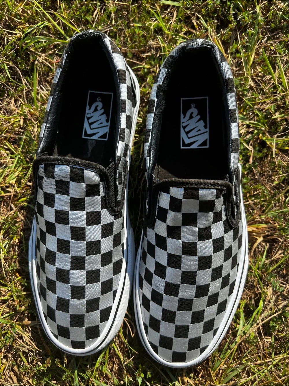 CLEAN Vans size 9 Womens Slip On Checkerboard Silver shoes